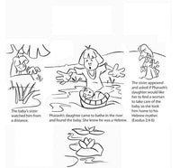 Thumbnail for Birth of Moses Bible Story Coloring Card. - 12/Pk Size: 6 x 6