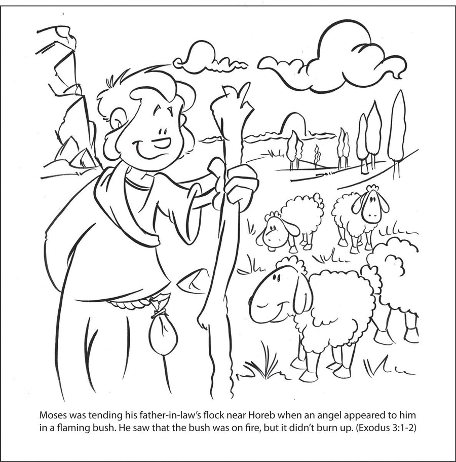 Moses and the Burning Bush Coloring Card - 12/Pk Size: 6 x 6