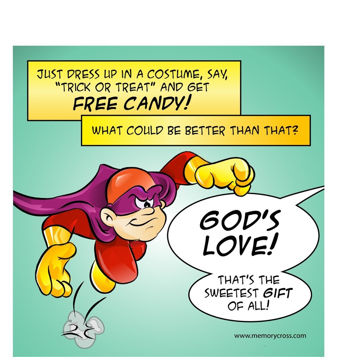 Super Hero Halloween Gospel Tract 24/pack Size: 3 3/8 x 3 3/8
