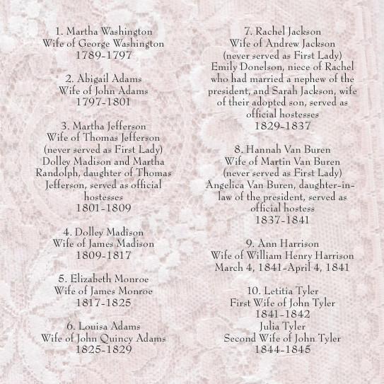 First Ladies of the United States Pack of 12