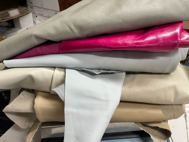 Leather Remnants Variety of Colors per box. Available in 3, 5, 10, 25 and 50 lbs.