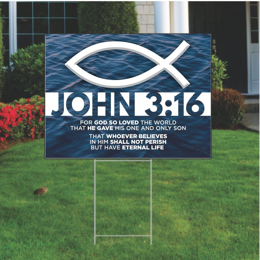 John 3:16 Christian Yard Sign with Stake. Size: 18 H x 24W