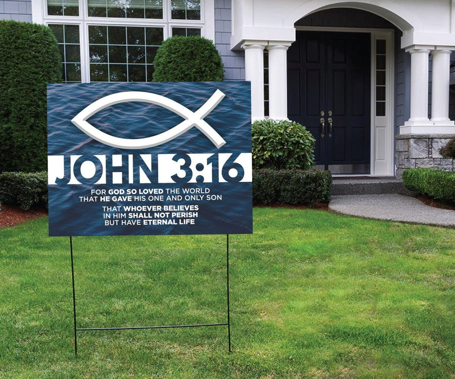 John 3:16 Christian Yard Sign with Stake. Size: 18 H x 24W