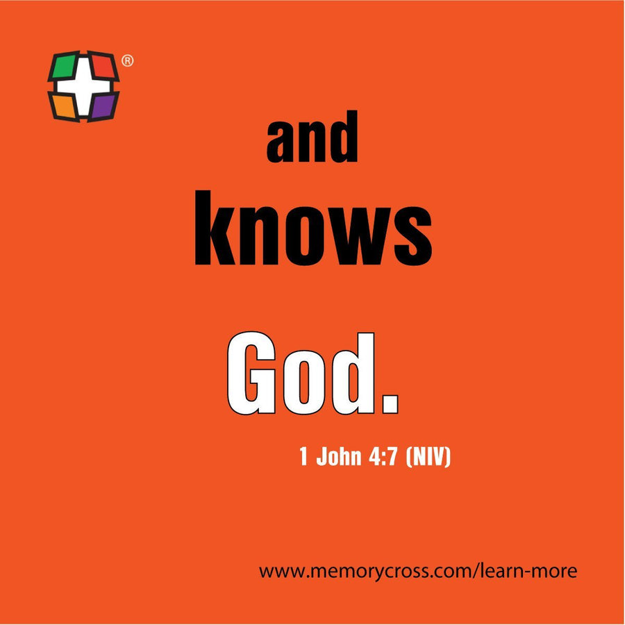 1 John 4:7 NIV Bible Scripture Memory Verse panel 4. One of the best ways to help children memorize scripture. Each card has four panels that break verse down into easy to memorize parts.