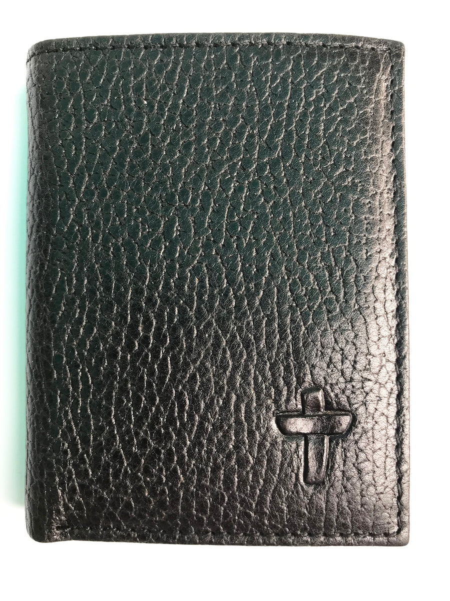 Black Leather Cowhide Trifold Wallet