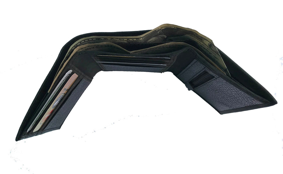 Black Leather Cowhide Trifold Wallet