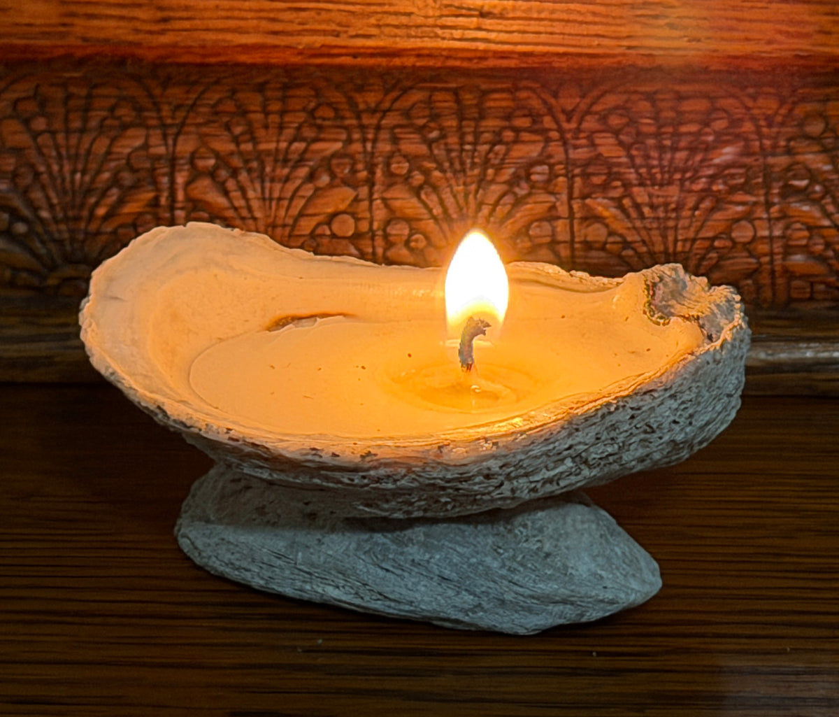 Handcrafted Oyster Shell Candle with Stable Dual-Shell Base Refillable ...