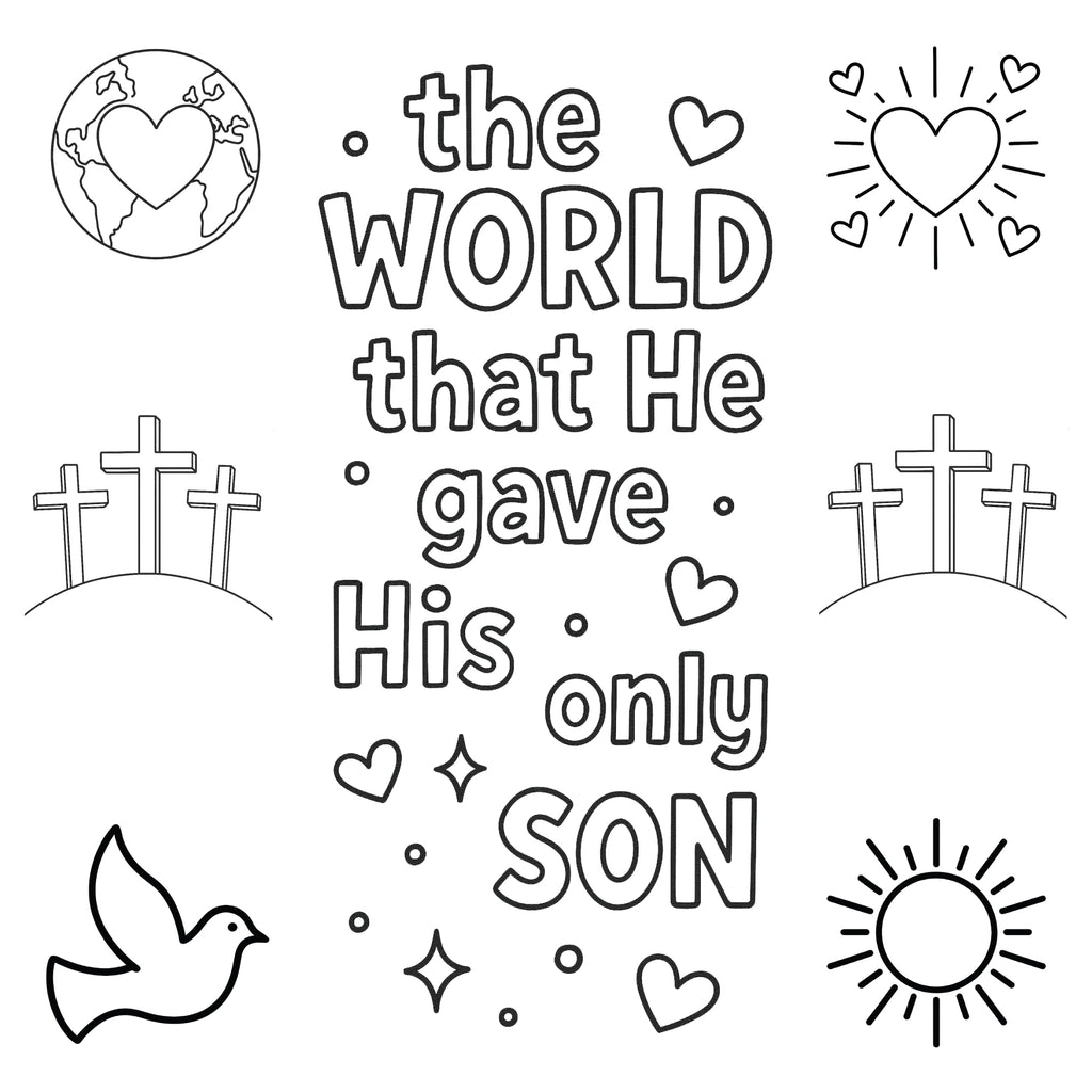 The world that He gave His only Son – Bible verse coloring activity