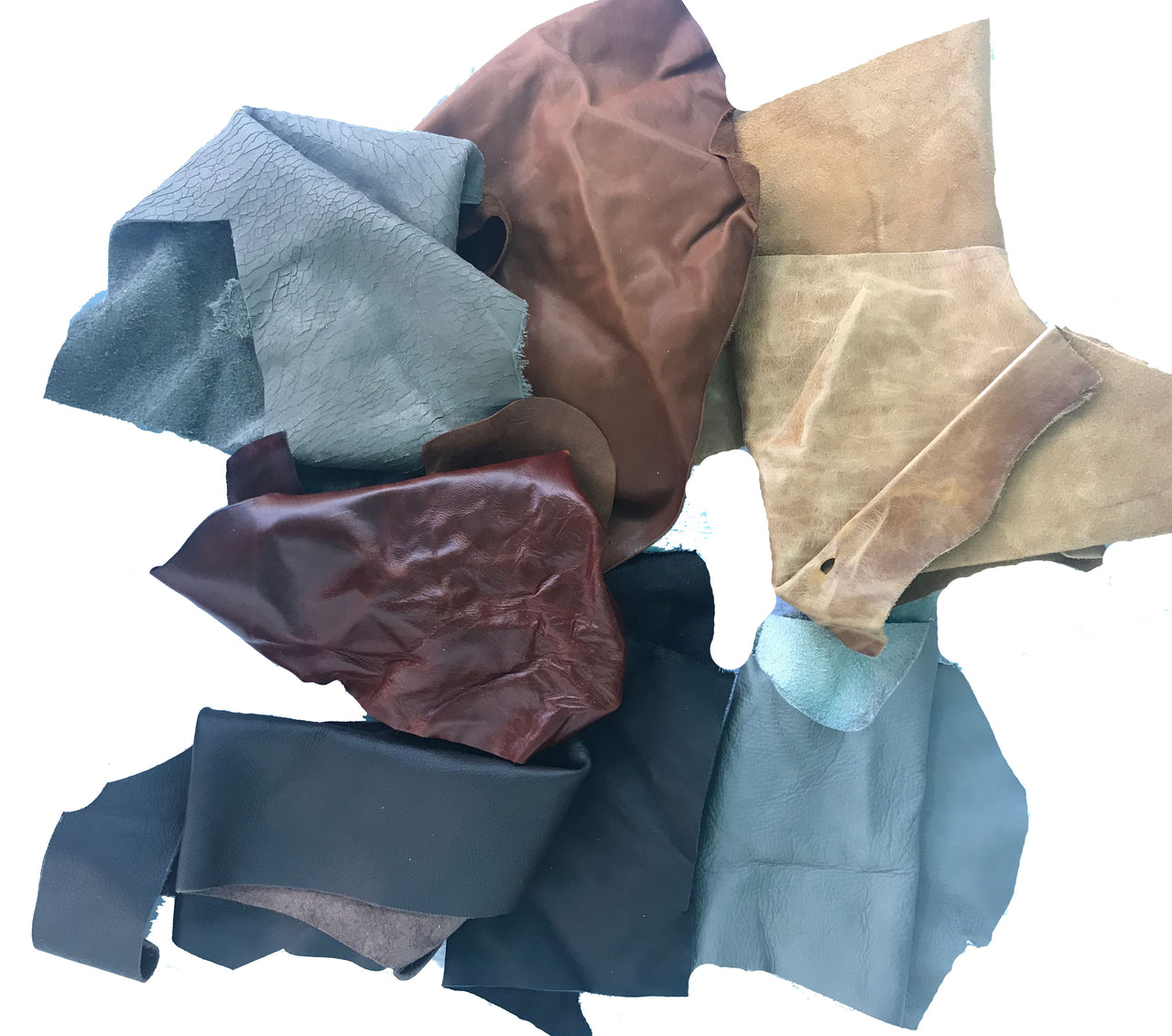 Leather Remnants Variety of Colors per box. Available in 3, 5, 10, 25 and  50 lbs.