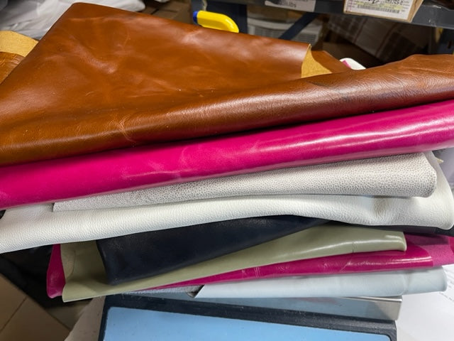 10 Selected leather scraps, SAND and BRONZE colors, printed and foils  various, mix selection pre-cut leather remnants as per pic